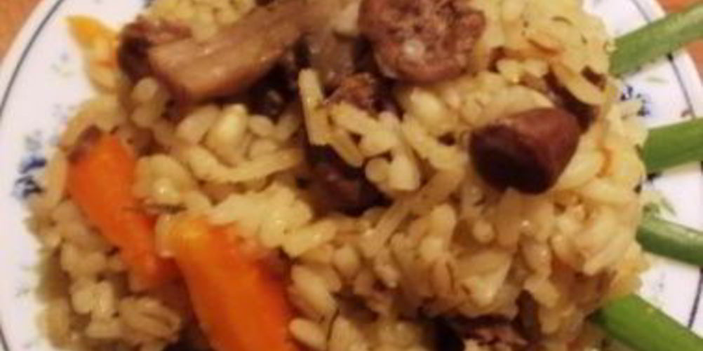 Рецепт плов с грибами и куриными сердечками