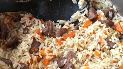 Плов с сердечками куриными