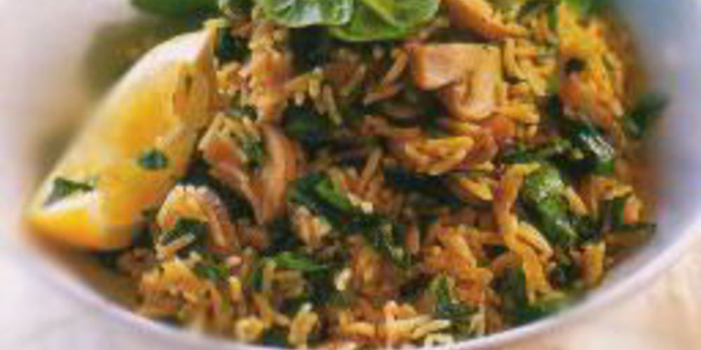 Рецепт плов со шпинатом, грибами и лимоном