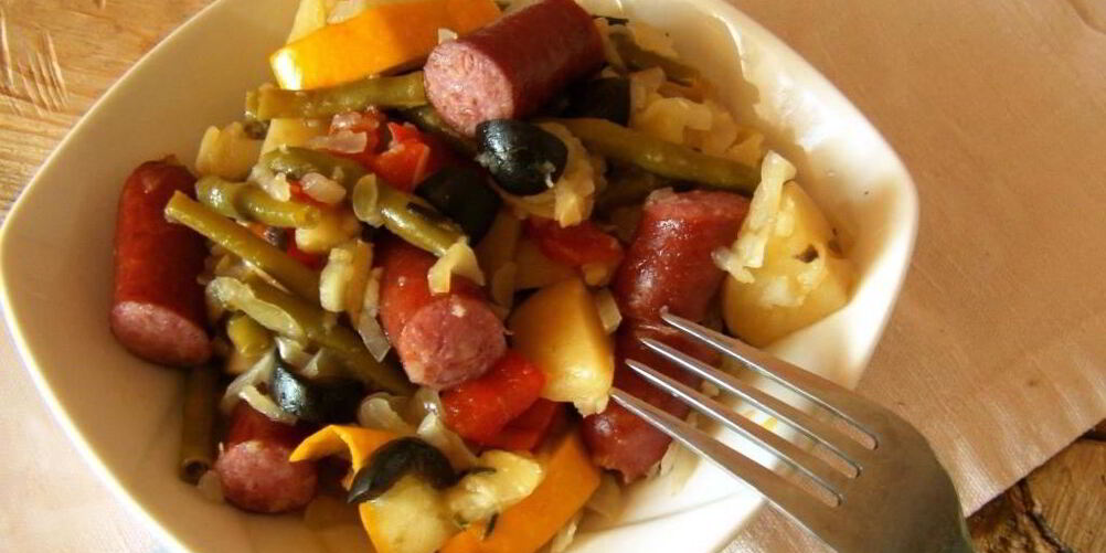 Рецепт овощное рагу с охотничьими колбасками