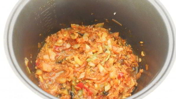 овощное рагу с рисом и шампиньонами в мультиварке