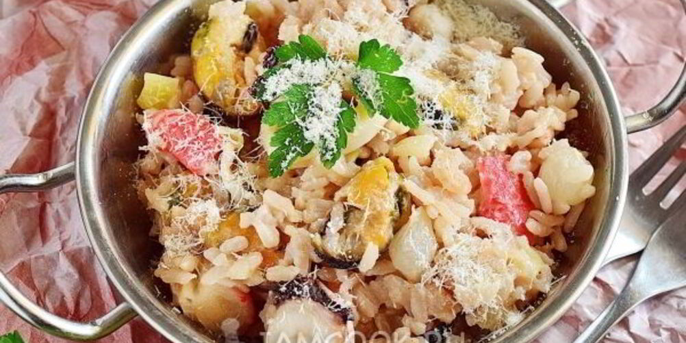 Рецепт ризотто с морепродуктами в сливочном соусе
