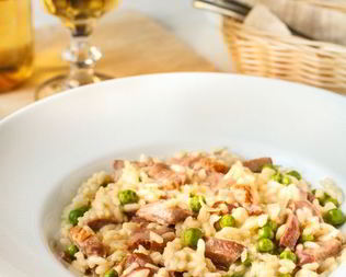 Ризотто с уткой и молодым горошком