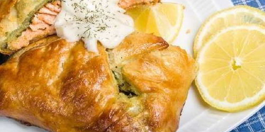 Рецепт лосось с овощами в тесте