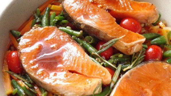 семга с овощами в соусе терияки