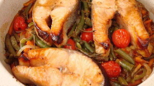 семга с овощами в соусе терияки