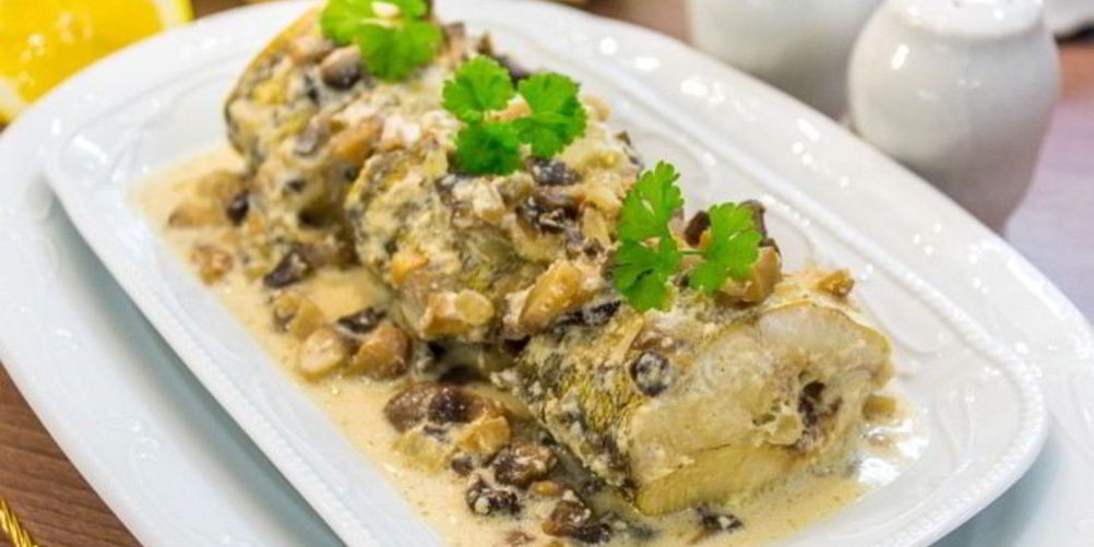 Рецепт судак с грибами и сливками