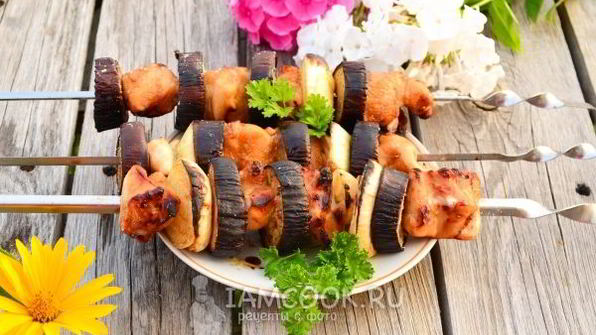 куриный шашлык с овощами в соусе терияки