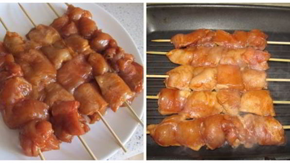 куриные шашлычки с острым салатом из свежих овощей