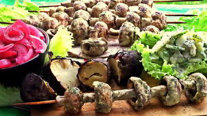 Шашлык грибы в сметане