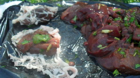 шашлык из печени индейки с шампиньонами