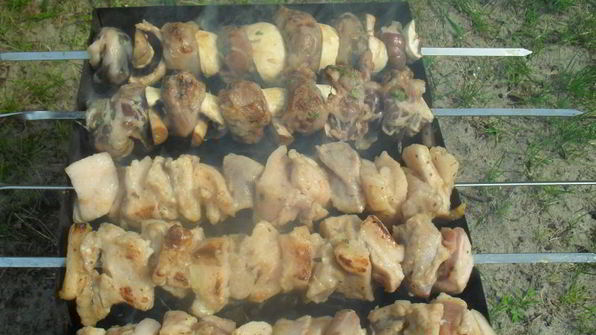 шашлык из печени индейки с шампиньонами