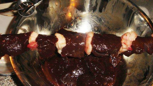 шашлык из печени с салом