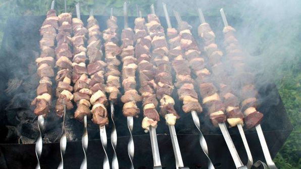 шашлык из печени с салом