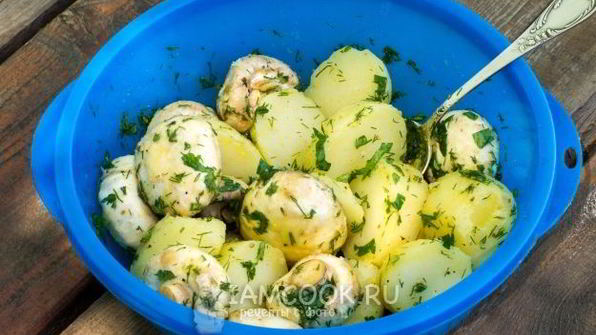 шашлык из шампиньонов с картофелем