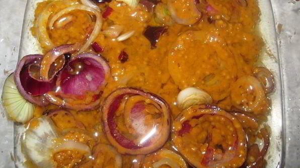 шашлык из цыпленка в горчичном маринаде с болгарским перцем