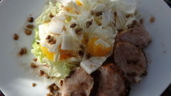 салат из пекинской капусты с апельсином и куриной грудкой