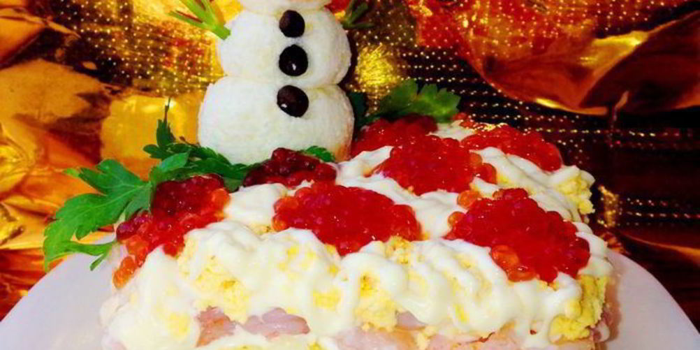 Рецепт салат с креветками и красной икрой