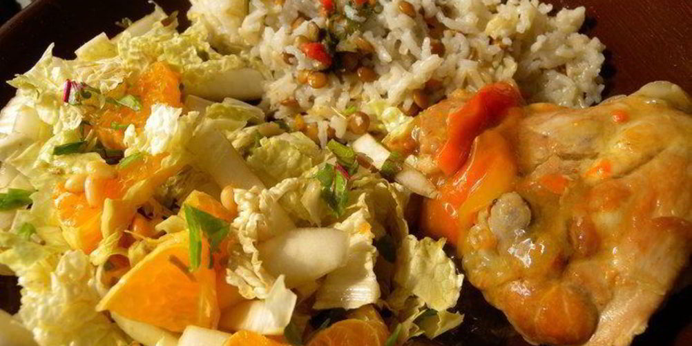 Рецепт салат с мангольдом, курочкой, рисом и чечевицей