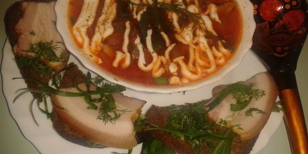 Рецепт борщ с бутербродами из сала