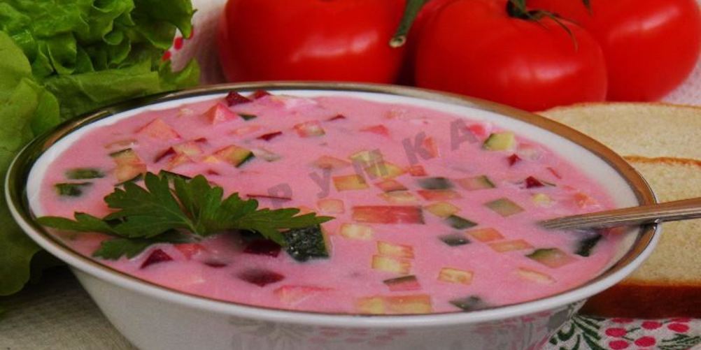 Рецепт холодный борщ из маринованной свеклы с колбасой