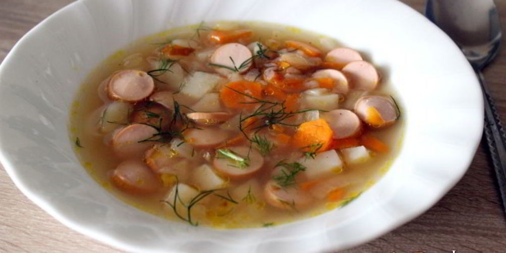 Рецепт быстрый суп с сосисками и гречневыми хлопьями