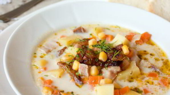 сливочный суп с копченой курицей