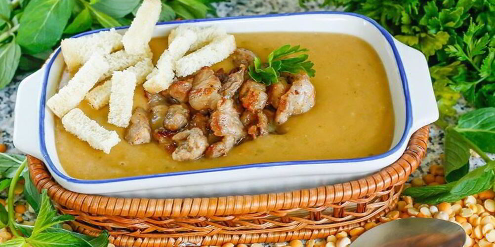 Рецепт гороховый суп пюре в мультиварке с копченой свиной грудинкой