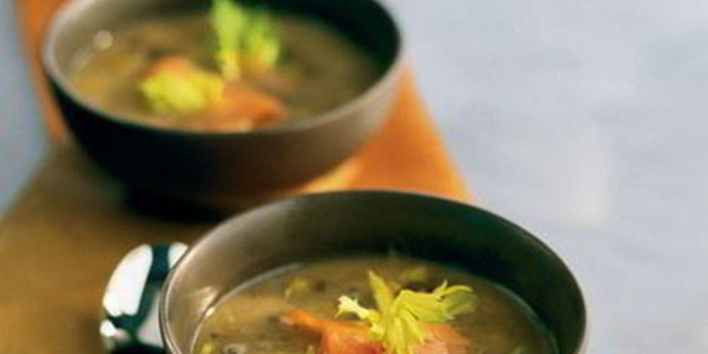Рецепт суп-пюре из чечевицы с маринованным лососем