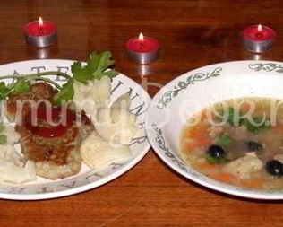 Суп с картофелем, рисом свининой и цветной капустой