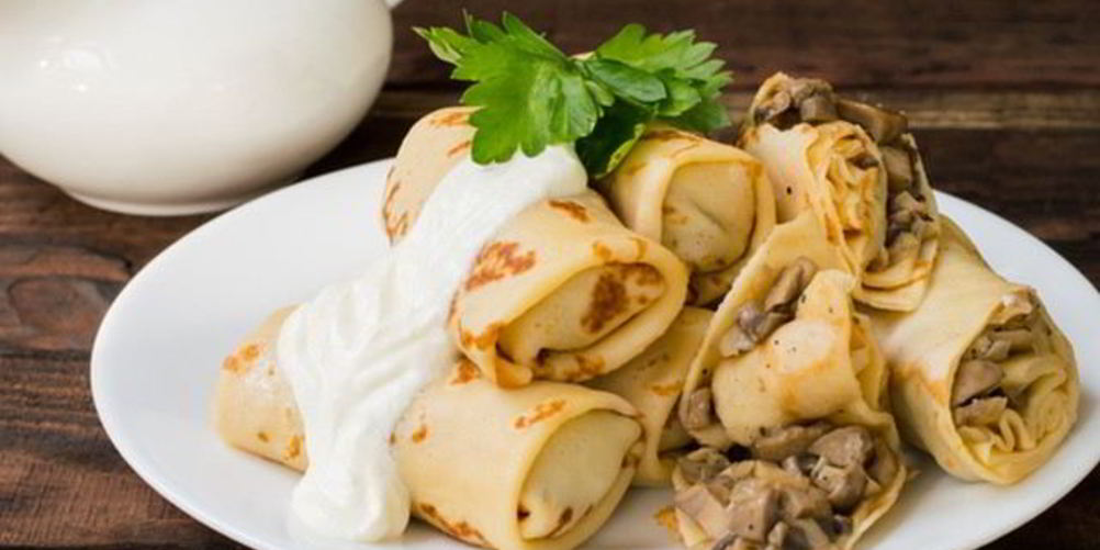 Рецепт ароматные блины с сыром и грибами