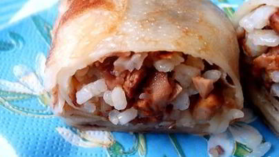 Блинчики с грибами и рисом