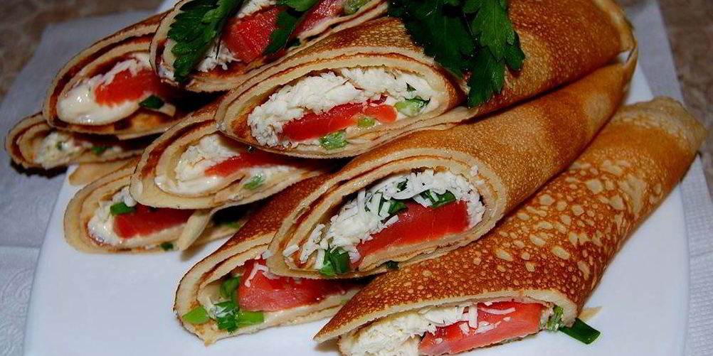 Рецепт блинчики с моцареллой и красной рыбой