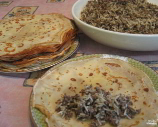 Блинчики с печенью и рисом