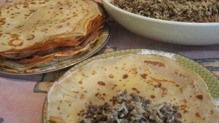 Блинчики с печенью и рисом