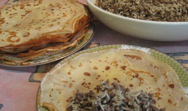 Блинчики с печенью и рисом