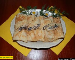 Блины с грибами и сыром