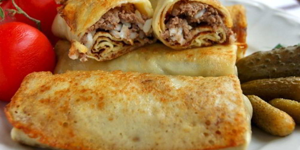 Рецепт блины с мясом и рисом