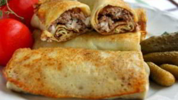 блины с мясом и рисом