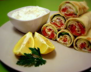 Блины с сыром и семгой