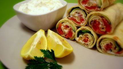 Блины с сыром и семгой