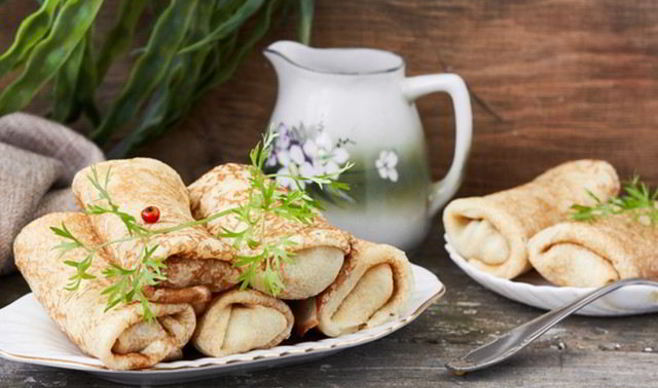 Сытные блинчики с грибами и ветчиной