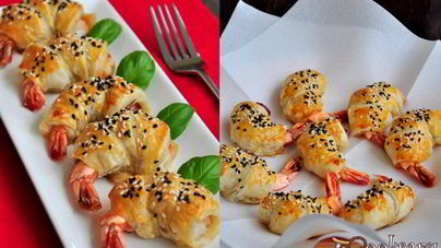 Мини-круассаны с креветками и прошутто