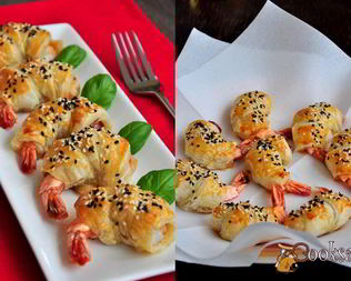 Мини-круассаны с креветками и прошутто