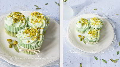 Фисташковые капкейки с малиной