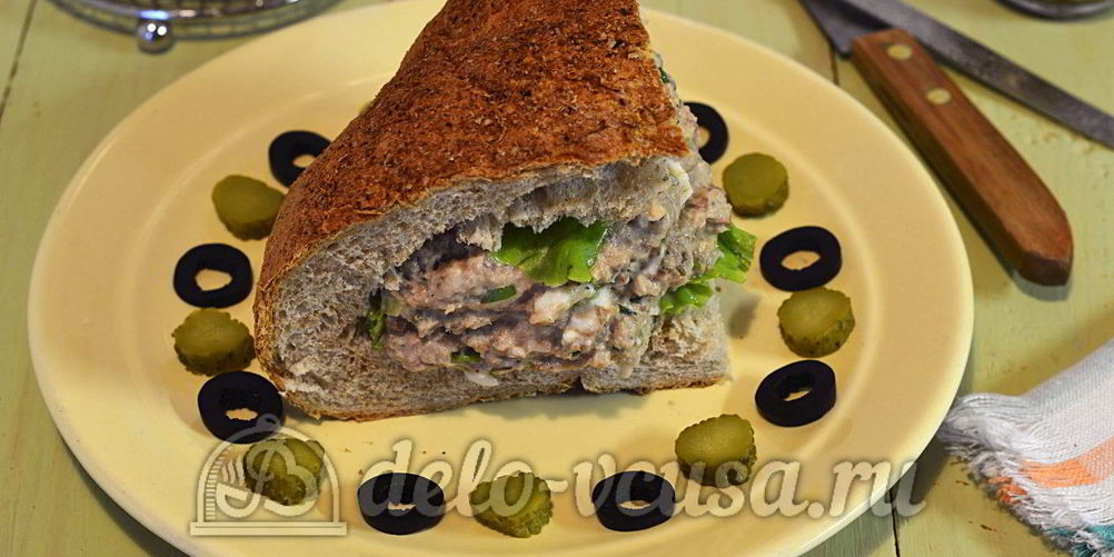 Рецепт фаршированный хлеб с рыбными консервами