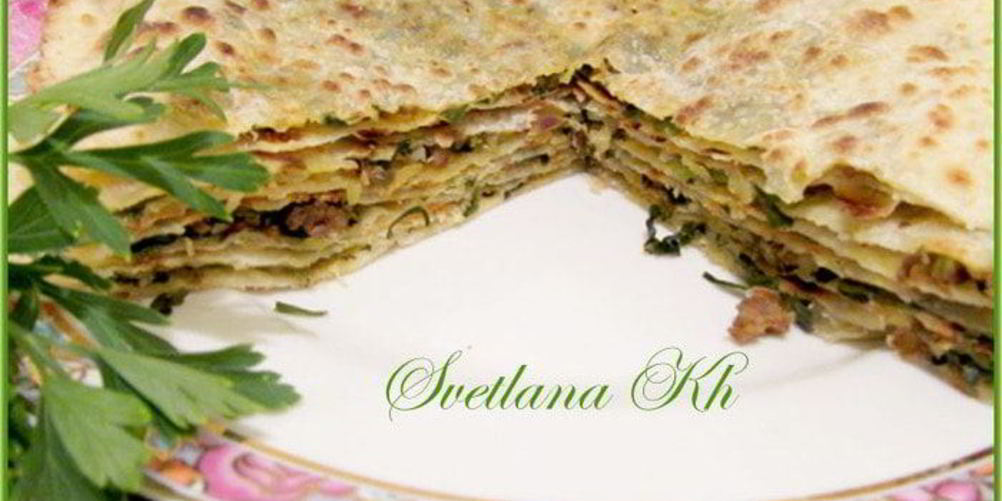 Рецепт лепешки по-дунгански с мясом и зеленью