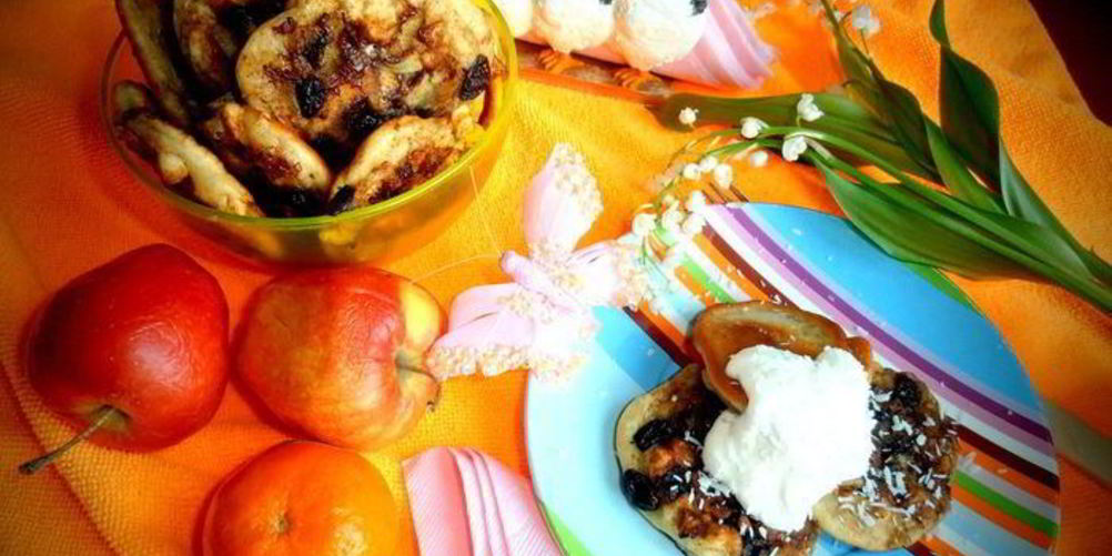 Рецепт оладушки с карамельно-фруктовым припеком