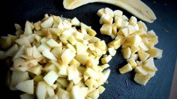 оладушки с карамельно-фруктовым припеком