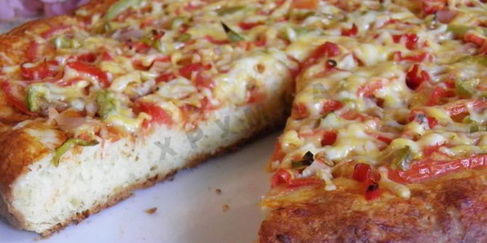 Рецепт пицца на творожном тесте с курицей